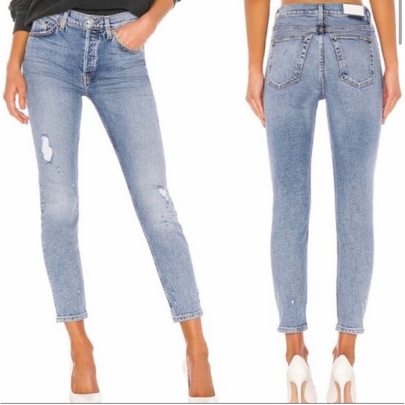 RE/DONE High Rise Ankle Crop in Mid 90s with Holes size 27 - Picture 1 of 13